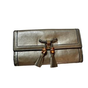 Gucci gold leather bamboo wallet